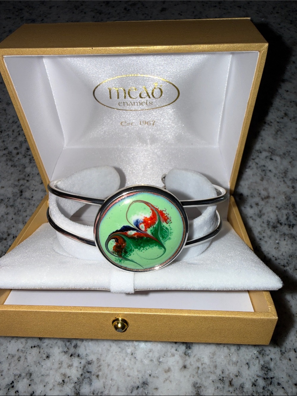 Meab Enamels Celadon Green Silver bracelet